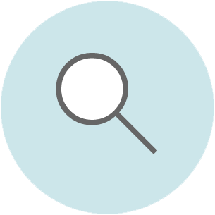Magnifying glass icon with dark gray outline on light blue circular background.