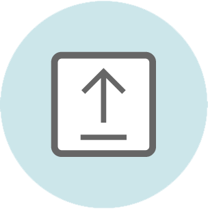 Upload icon with upward arrow above a horizontal line inside a rounded square button